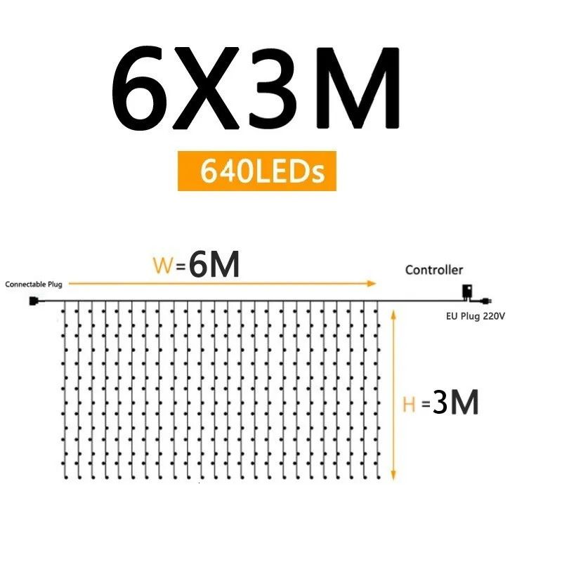 6x3m 640led-110v Us Plug-Warm Lights