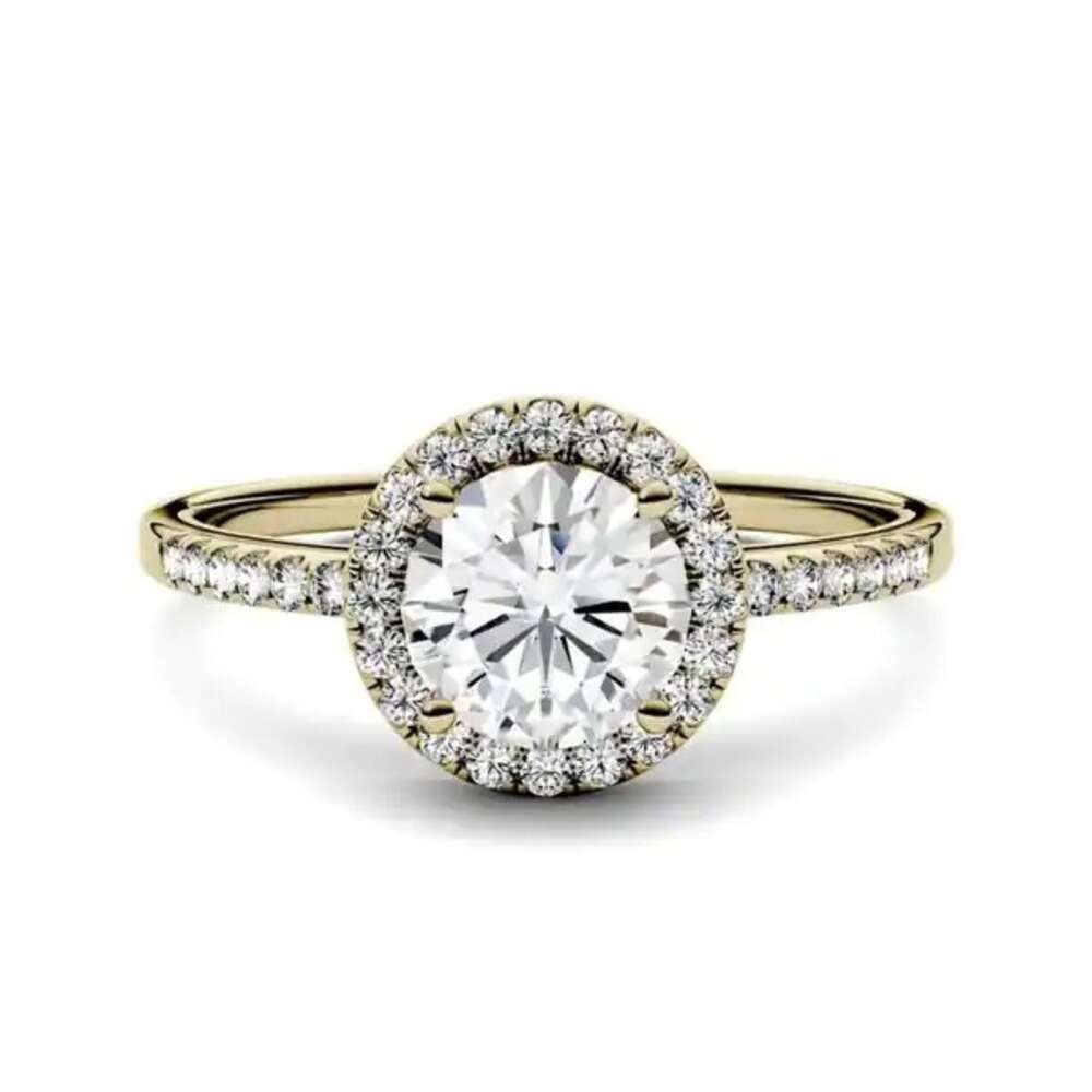 Ouro 14k Moissanite Halo Engagement Ri