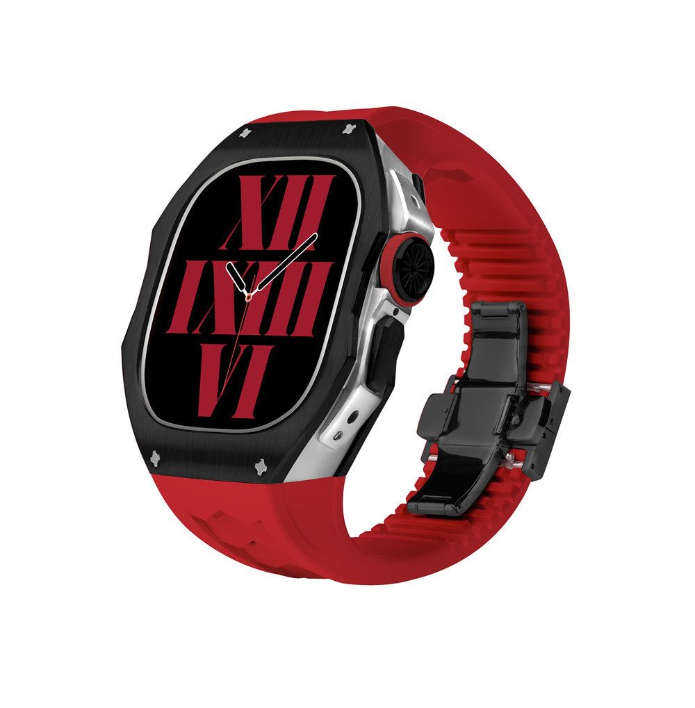 Black/Silver Case+Red Band