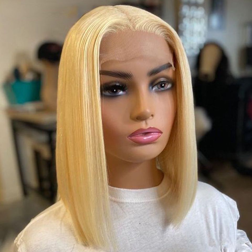 Brazilian Straight Human Hair Wig Ombre Blonde Short Bob Wigs detail view 4