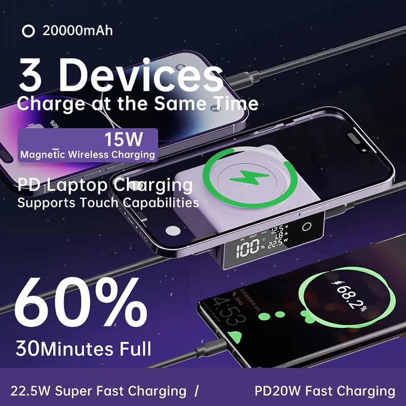 20000mAh PD20W Mini Wireless Fast Charger Battery Magnetic Power Bank For  iPhone