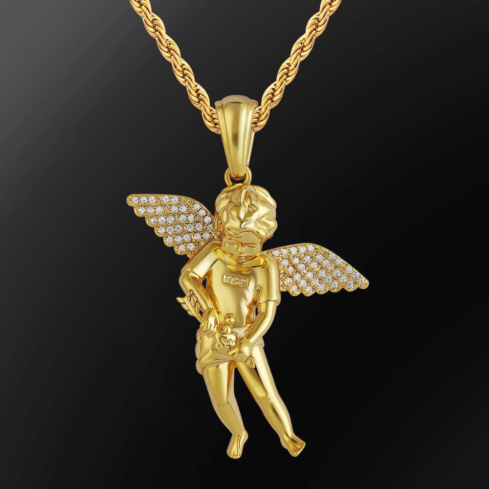 14k gouden Cupido engel hanger touw