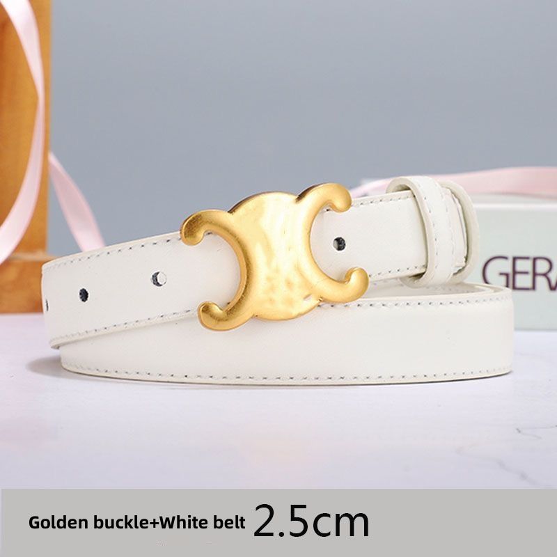 Golden buckle+White belt