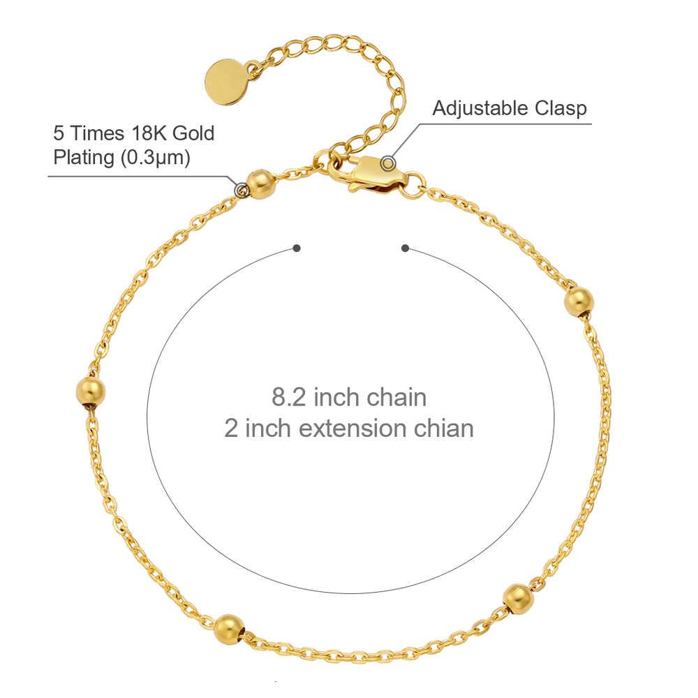 1.7mm Beaded Cable Anklet Gold
