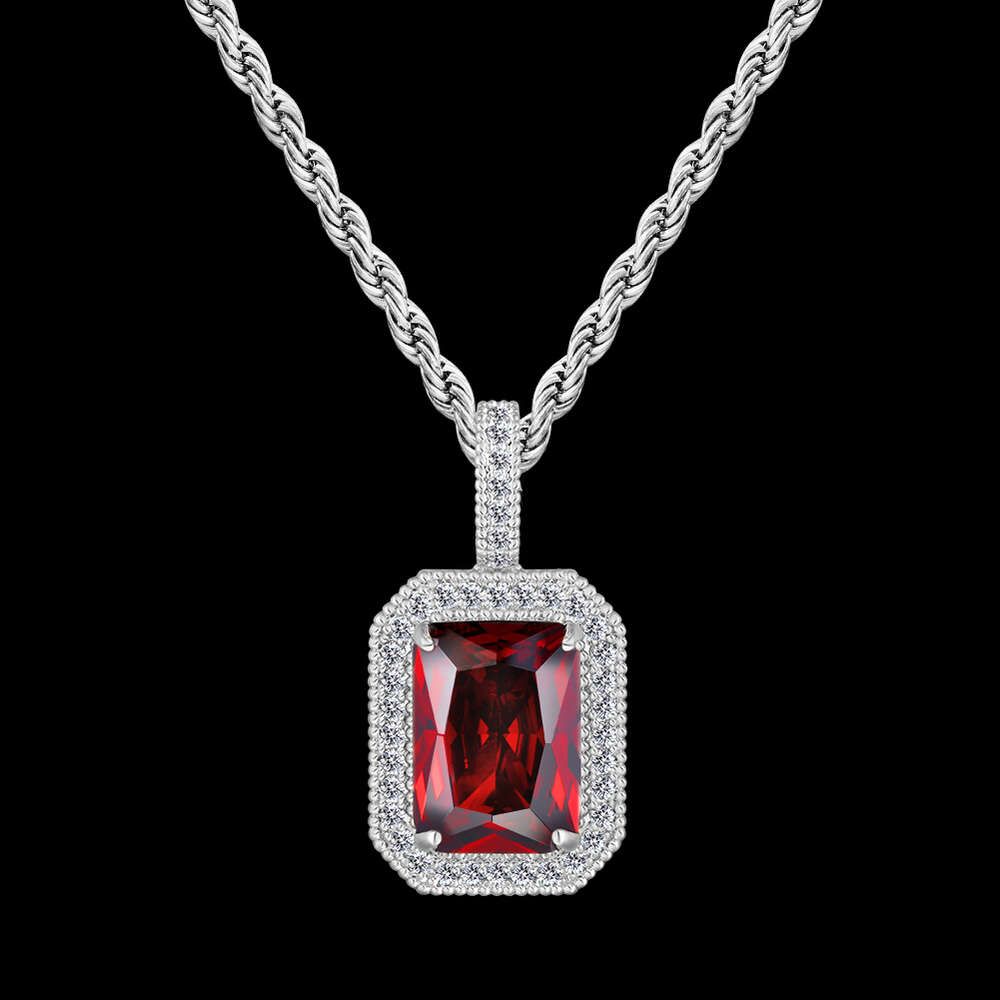 Pendentif en OR blanc avec pierre précieuse rubis rouge 3 mm