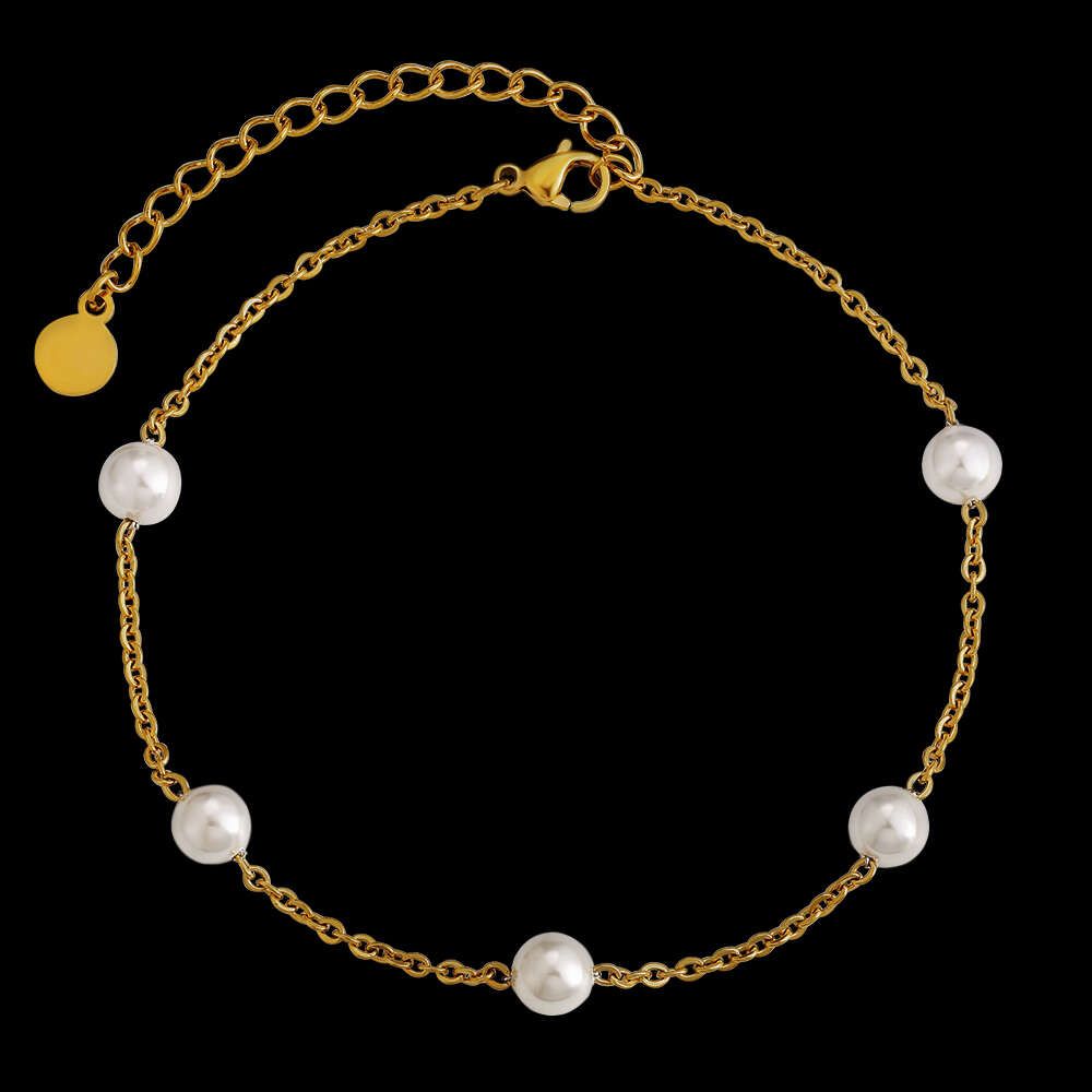 2mm Pearl Cable Anklet Gold