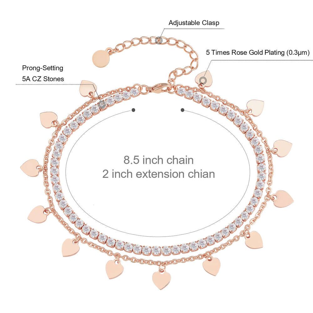 3mm Tennis chain Cable heart anklet Rose