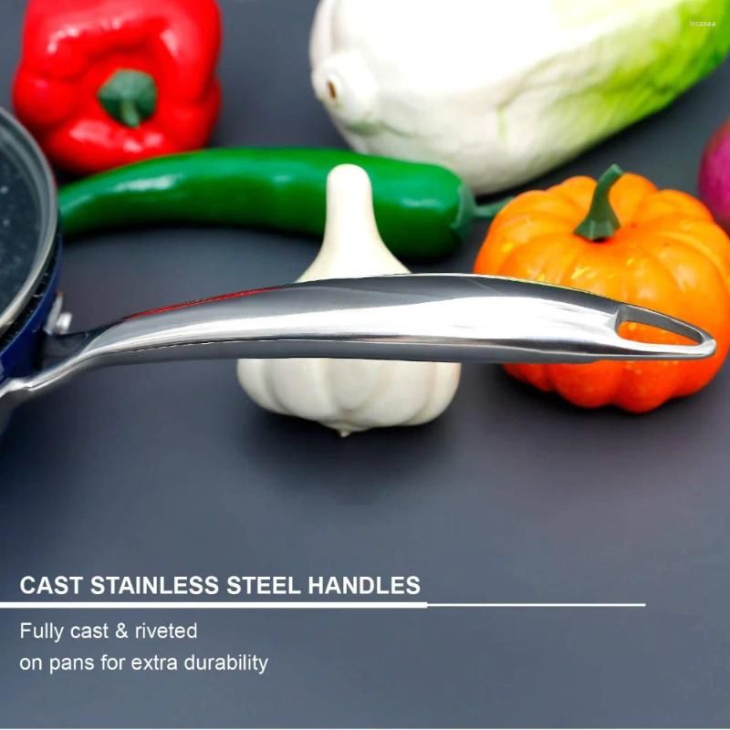 Induction Kitchen Cookware Sets Nonstick - Granite Hammered Pan Set 15  Piece, Dishwasher Safe Cooking Pots and Pans Set