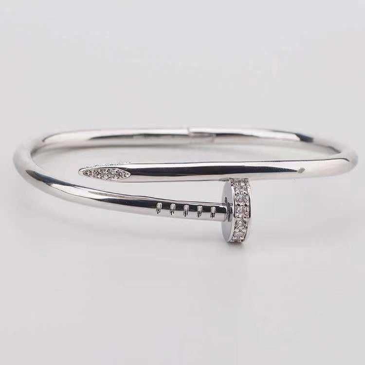 Silver Diamond Studded Nail Bracelet