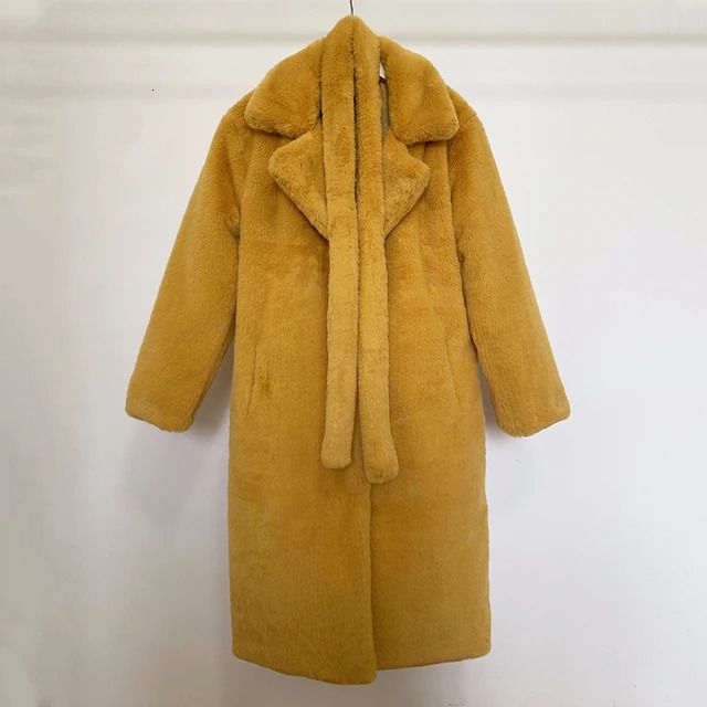 mustard fur coat