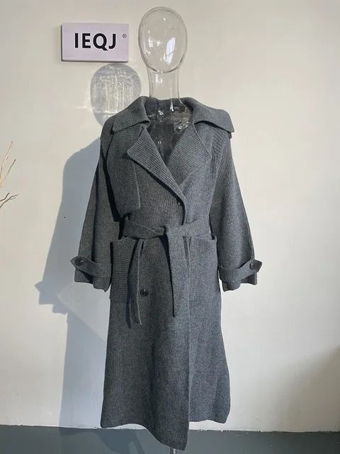 gray with belt coat
