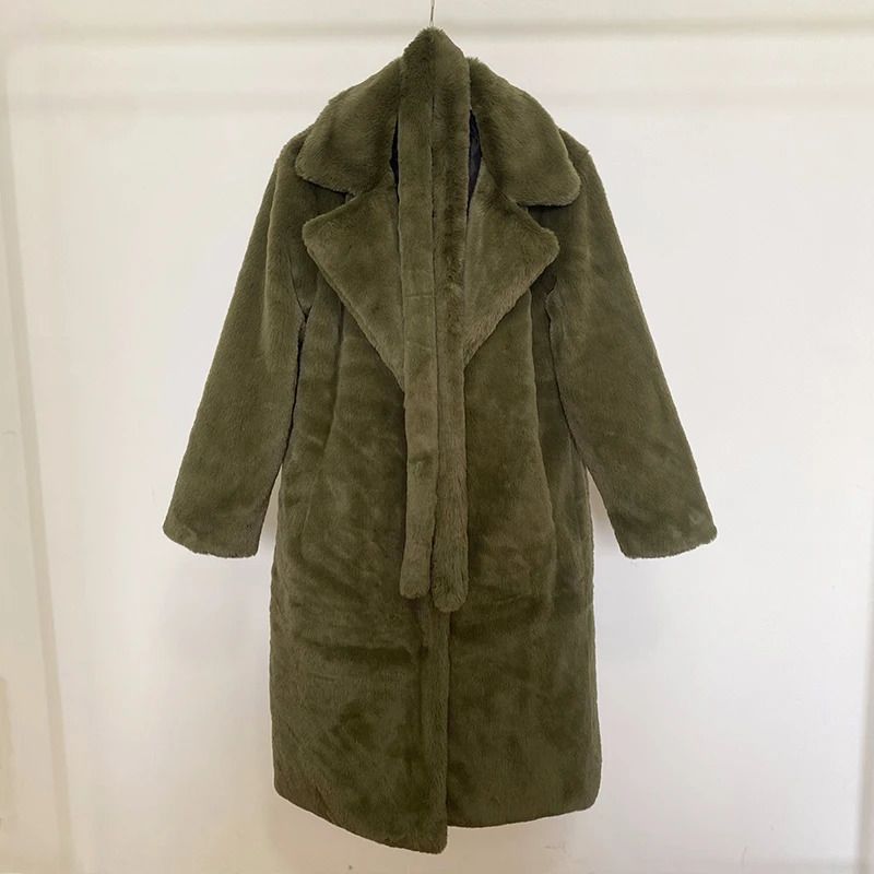 Army Green Fur płaszcz