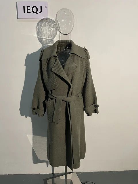 green with belt coat