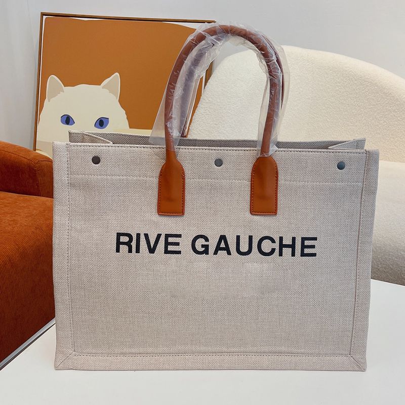 Straw Tote Bags Graphic Tote Bag Canvas Handbag RIVE GAUCHE Shoulder