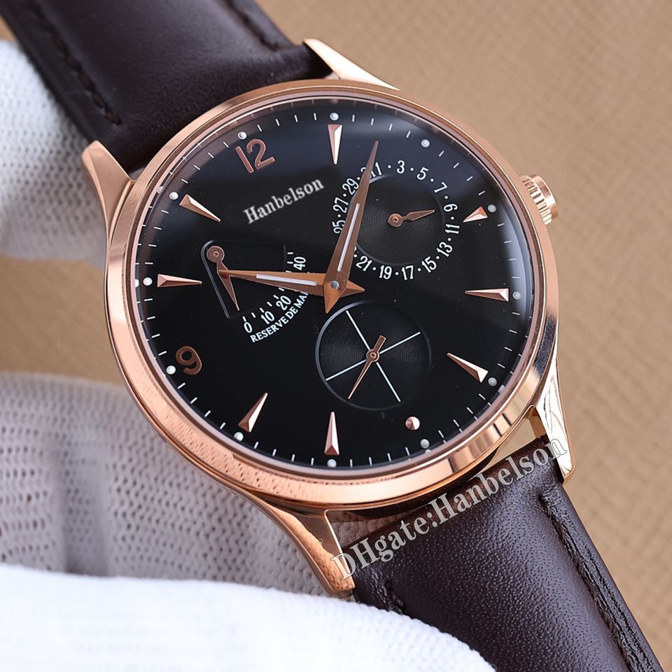 Rose Gold Black Dial Dark Brown Strap