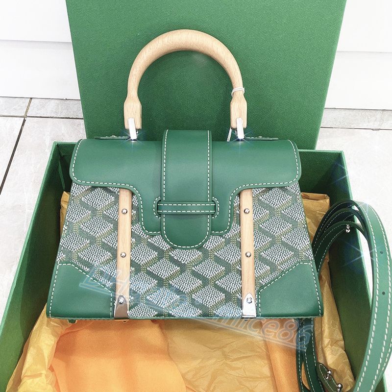 Goya Saigon Genuine Leather Clutch Tote Bag Unisex Designer Green Handbag  With Painted Wooden Handle And Box From Mice86, $58.39