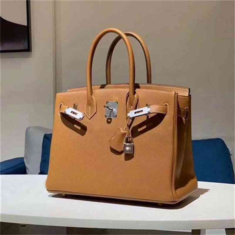 Litchi Pattern Platinum Bag Brown-30