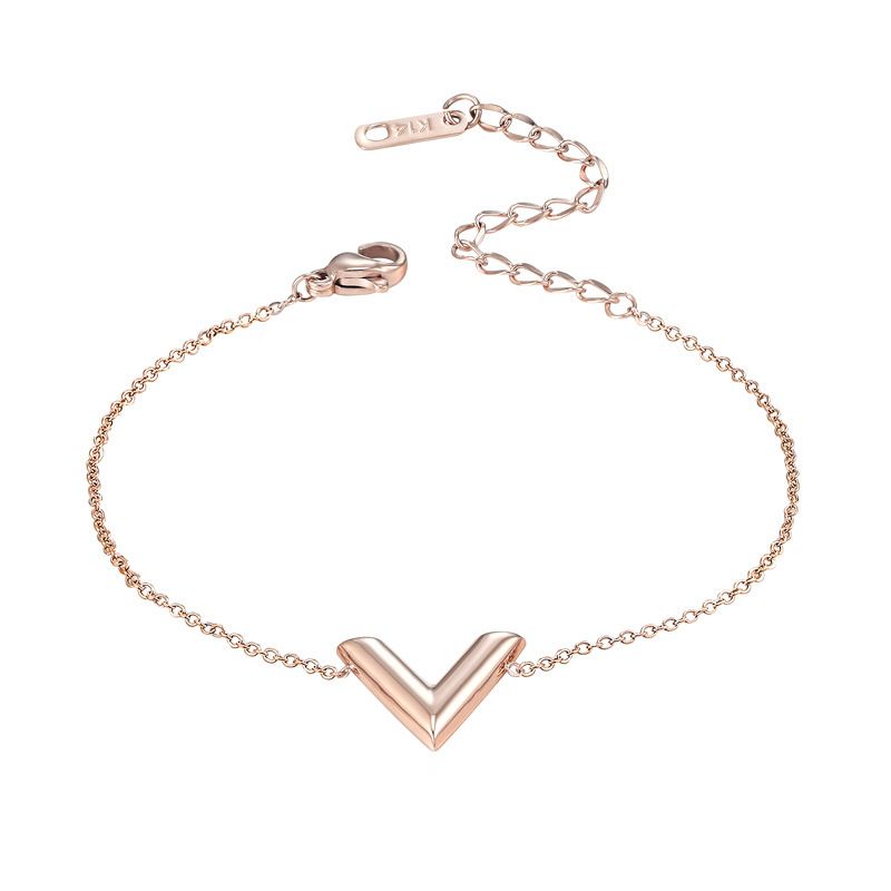 18K Gold Plated V Letter Thin Charm Bracelet For Women Titanium Steel Love  Braces In Silver From Yambags, $2.79
