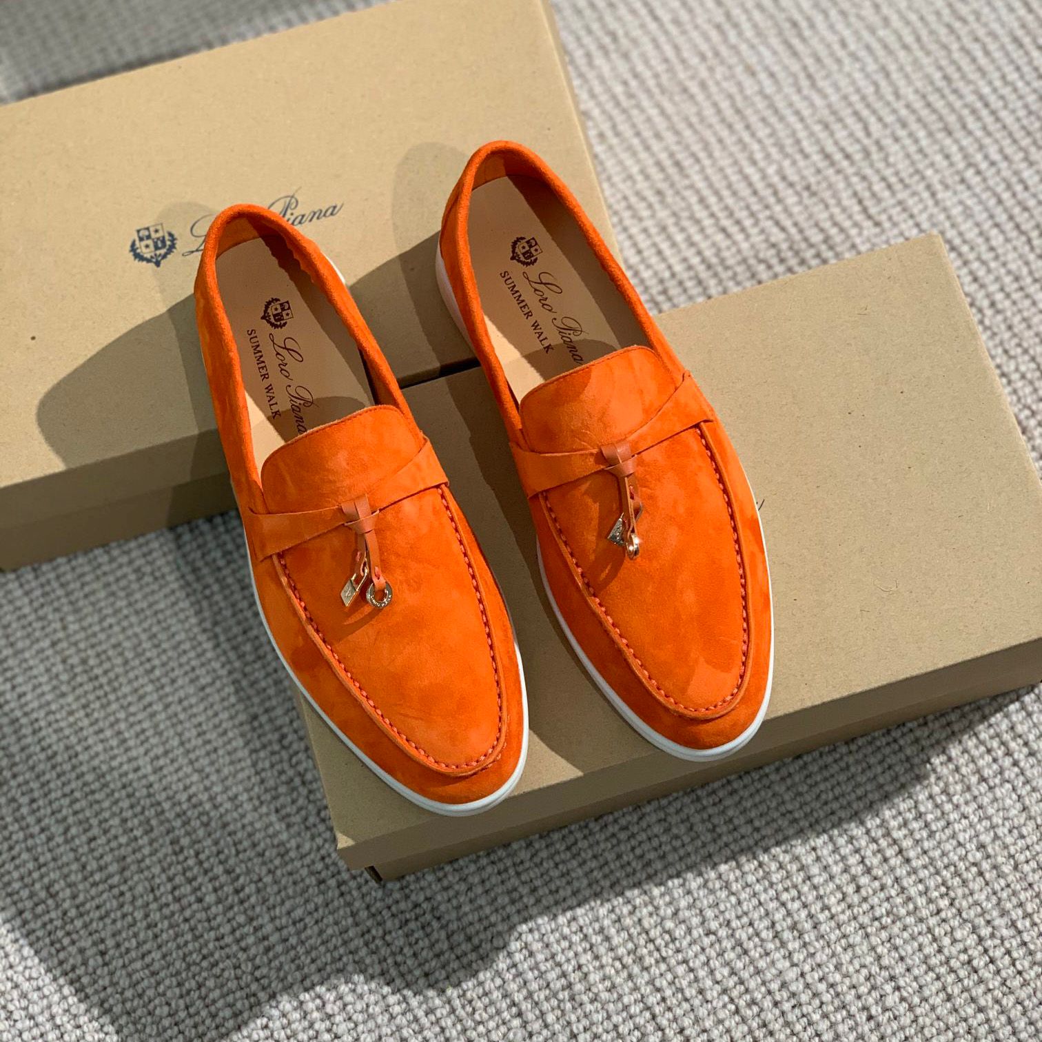 LP PIANA Summer Charms Embellished Walk Suede Loafers Shoes Fashion Genuine Leather Casual Slip