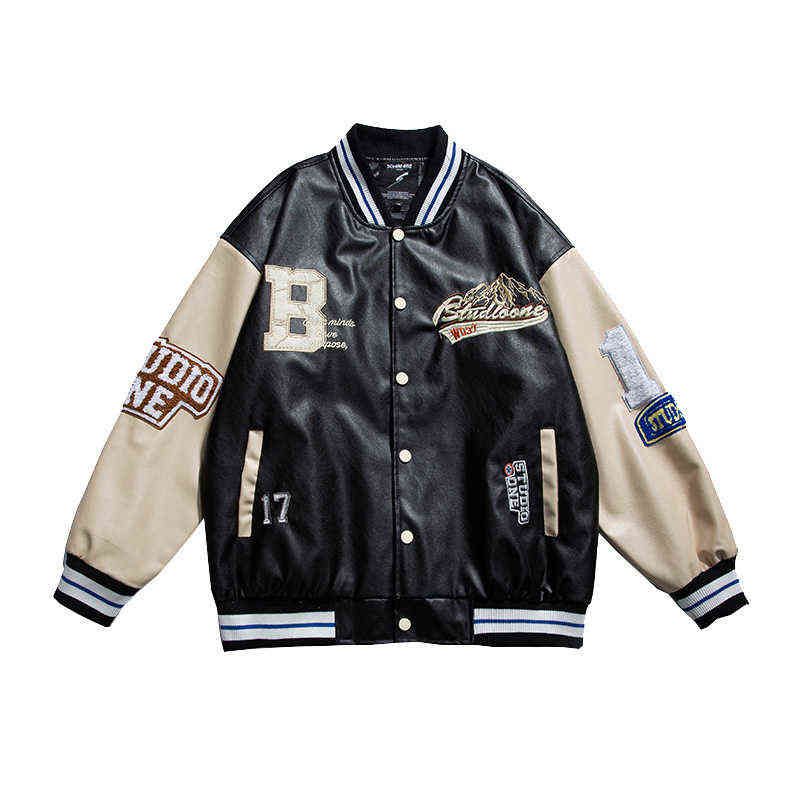 Men039s Jackets Mens Varsity PU Leather Baseball Jacket Men Women