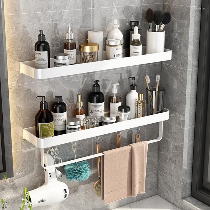 Wood Bathroom Shower Shelves with 3 Hooks, 30cm Shower Rack Storage  Organizer