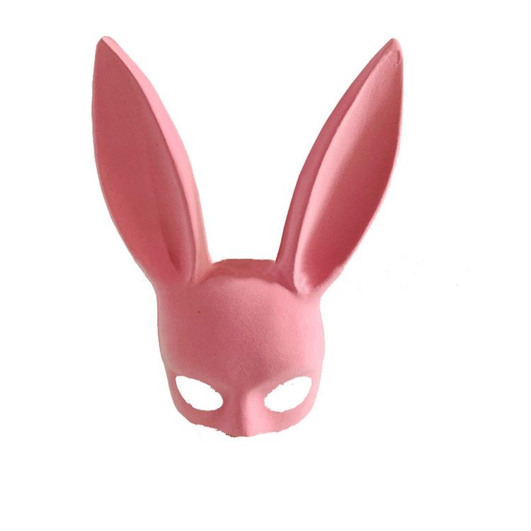 Flocked pink rabbit ear mask