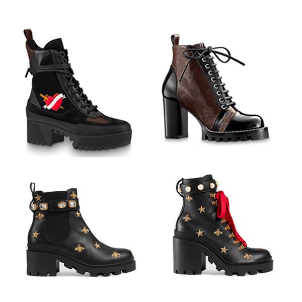Designer schoenen Casual booties enkelschoenen dames hoge hak luxe platform  dikke hiel martin schoenen print lederen
