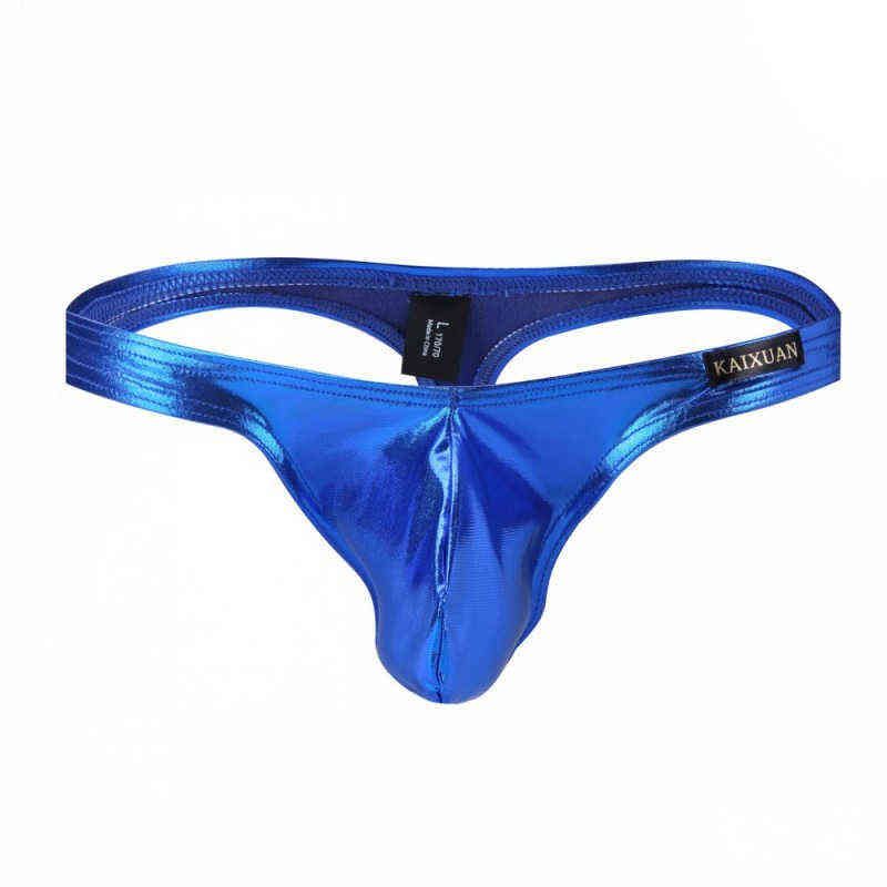 Mens Swimwear Bright Color Mens Thong Swimwear Pu Leather Men Underwear
