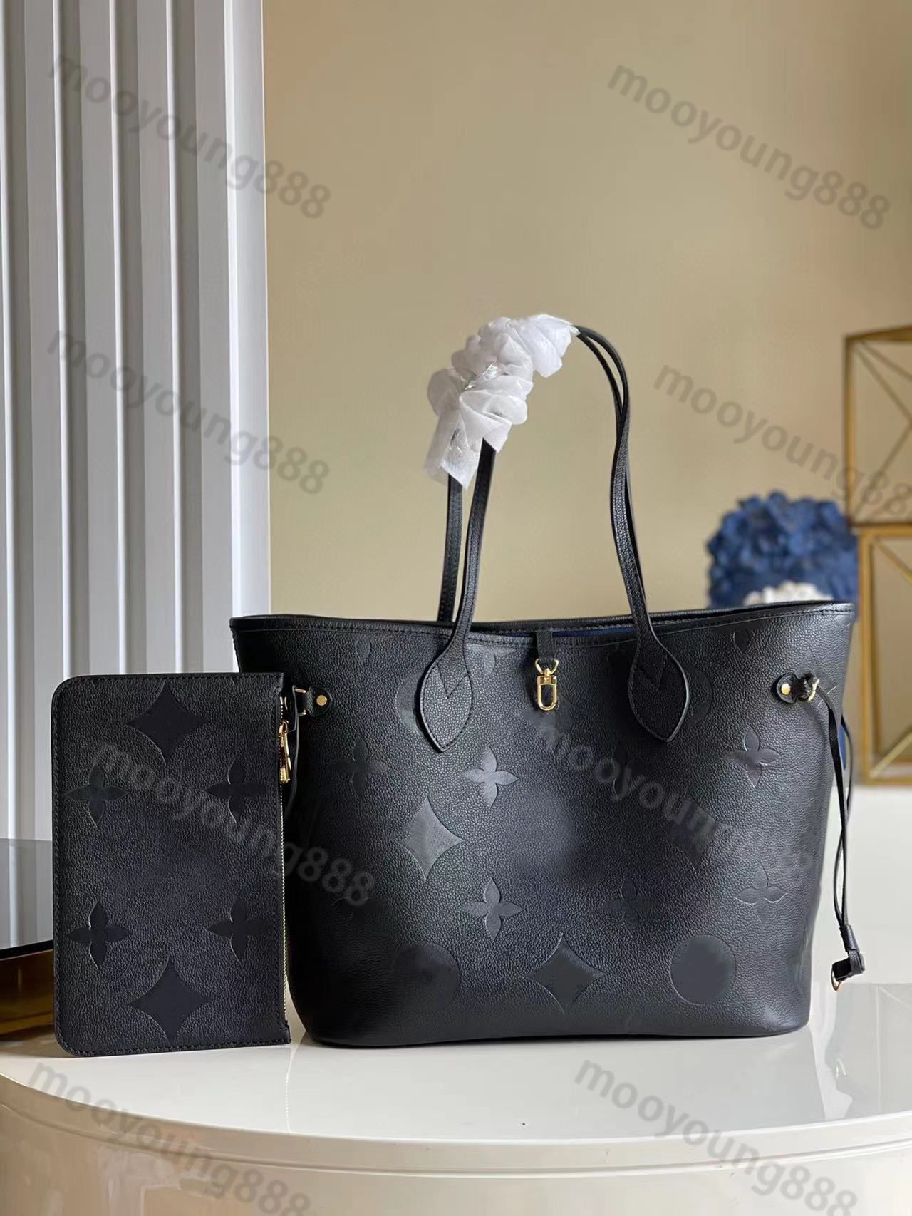 10A Top Tier Mirror Quality MM Shopping Bag Womens Real Leather Black Purse  Letter Embossed Tote Luxury Designer Handbag Composite Shoulder Bag With  Small Pouch From Mooyoung888, $201.48