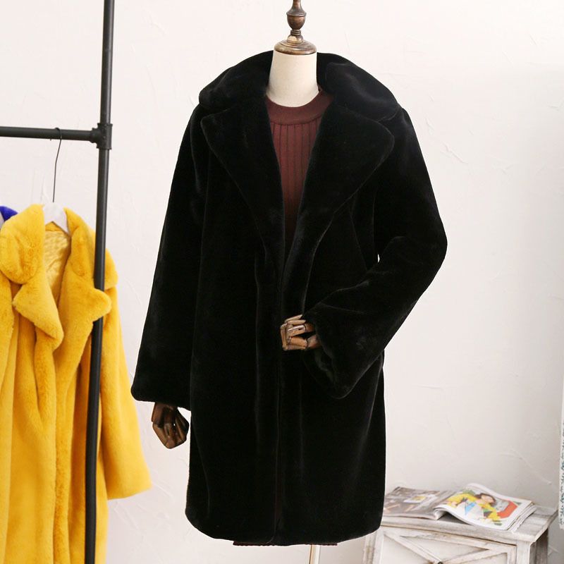 black faux fur coat