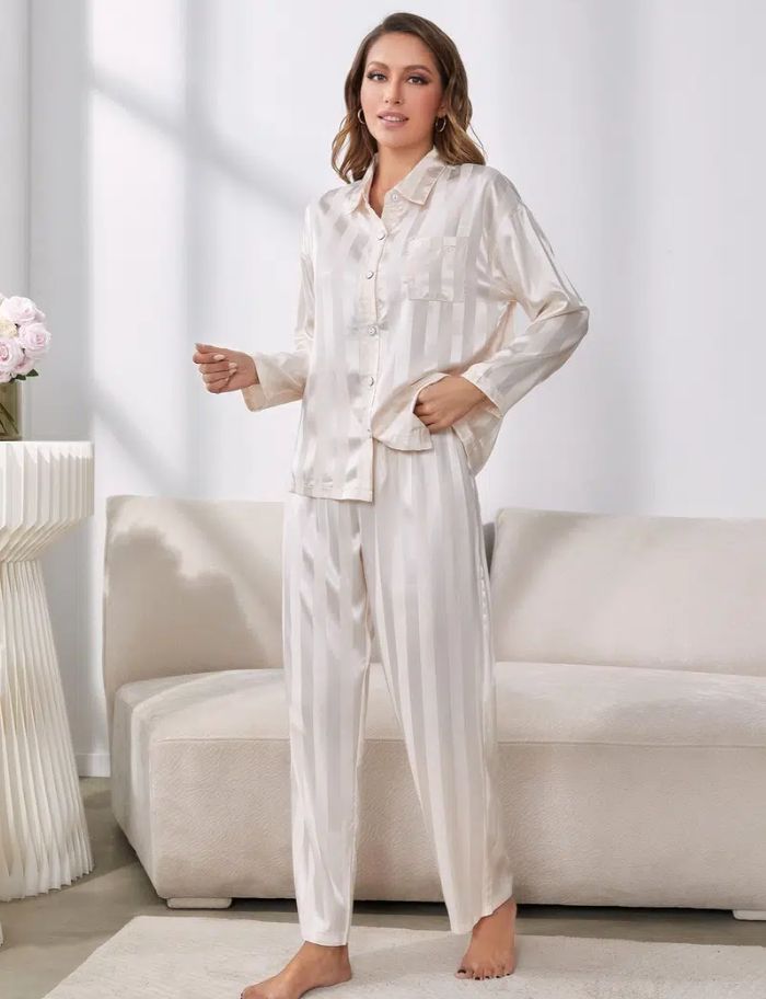 Ropa De Dormir Mujeres Blusa Satinada Pantalones De Pijama Set Bot￳n De 25,94 € | DHgate