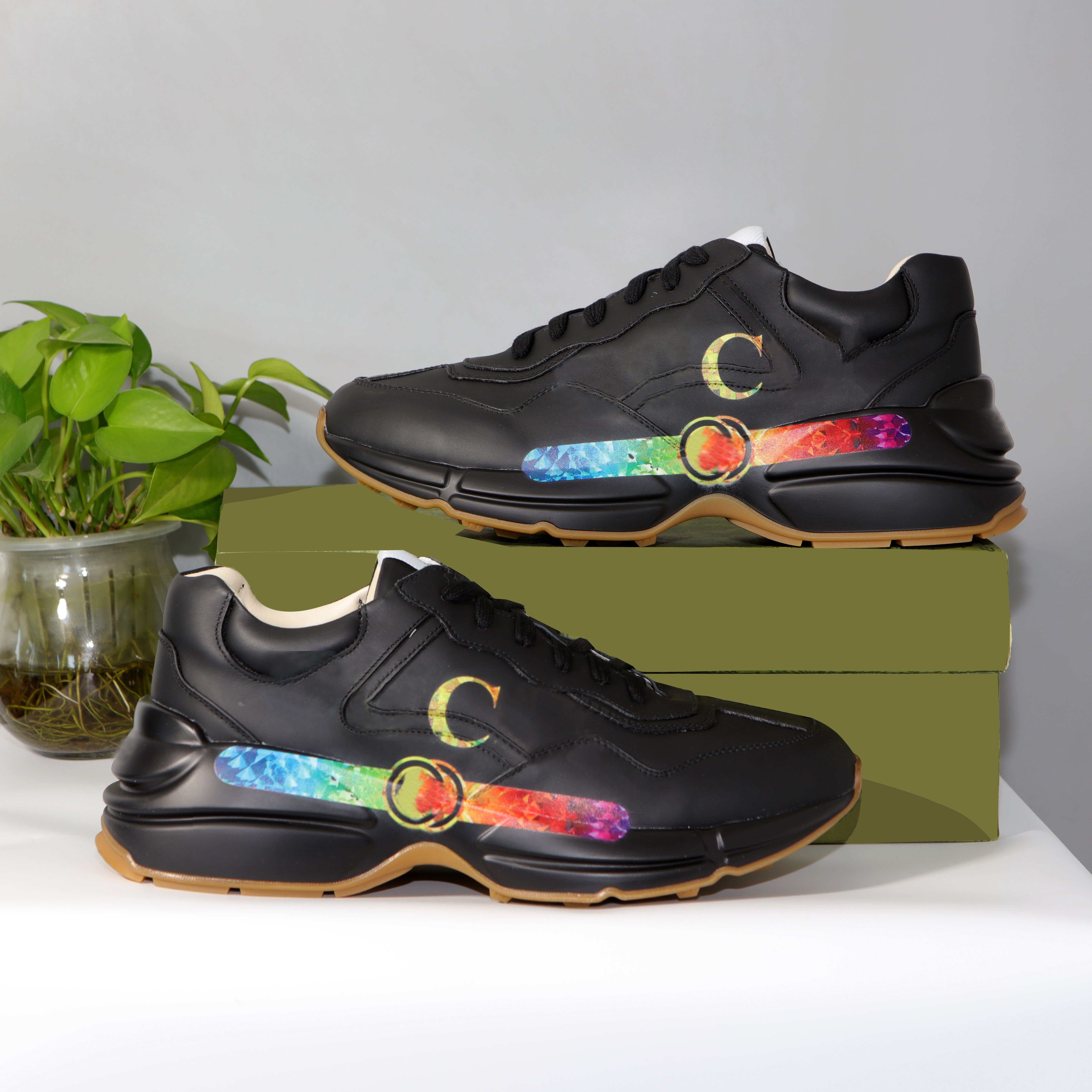 rhyton leather sneaker with tiger