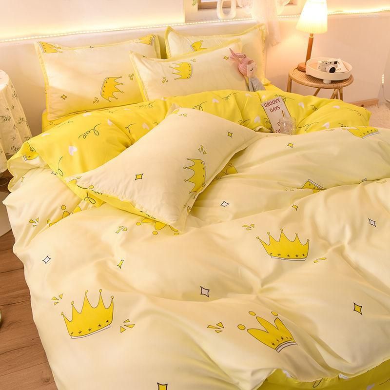 Bedding Sets Yellow Crown Cute Duvet Cover Pillow Case Bed Sheet Boy Kids  Teen Girls Covers Set King Queen Twin Cartoon Lovely Ins