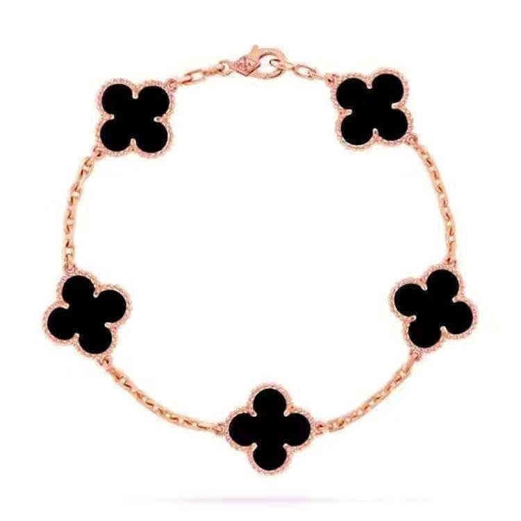 Rose Gold Black Agate Five Flower Brac