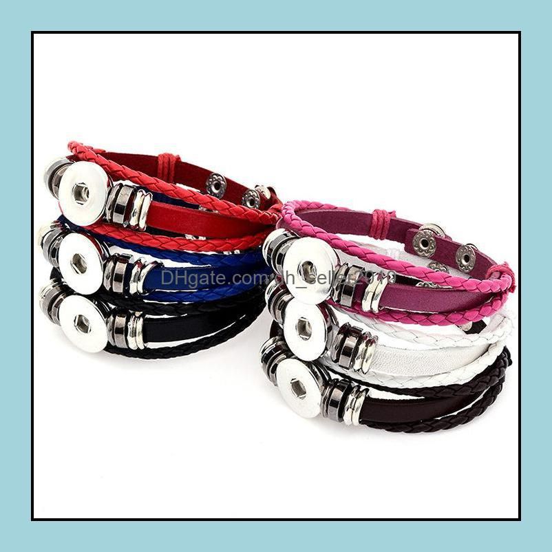 Charm Bracelets Mtilayer Leather Bracelet Noosa Chunk 18Mm Metal