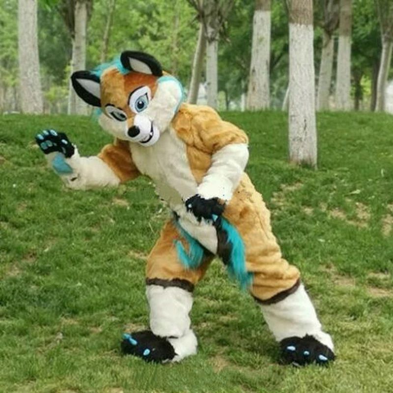 Fursuit Brown Long Fur Husky Fox Dog Furry Mascot Costume Dress Outfit ...