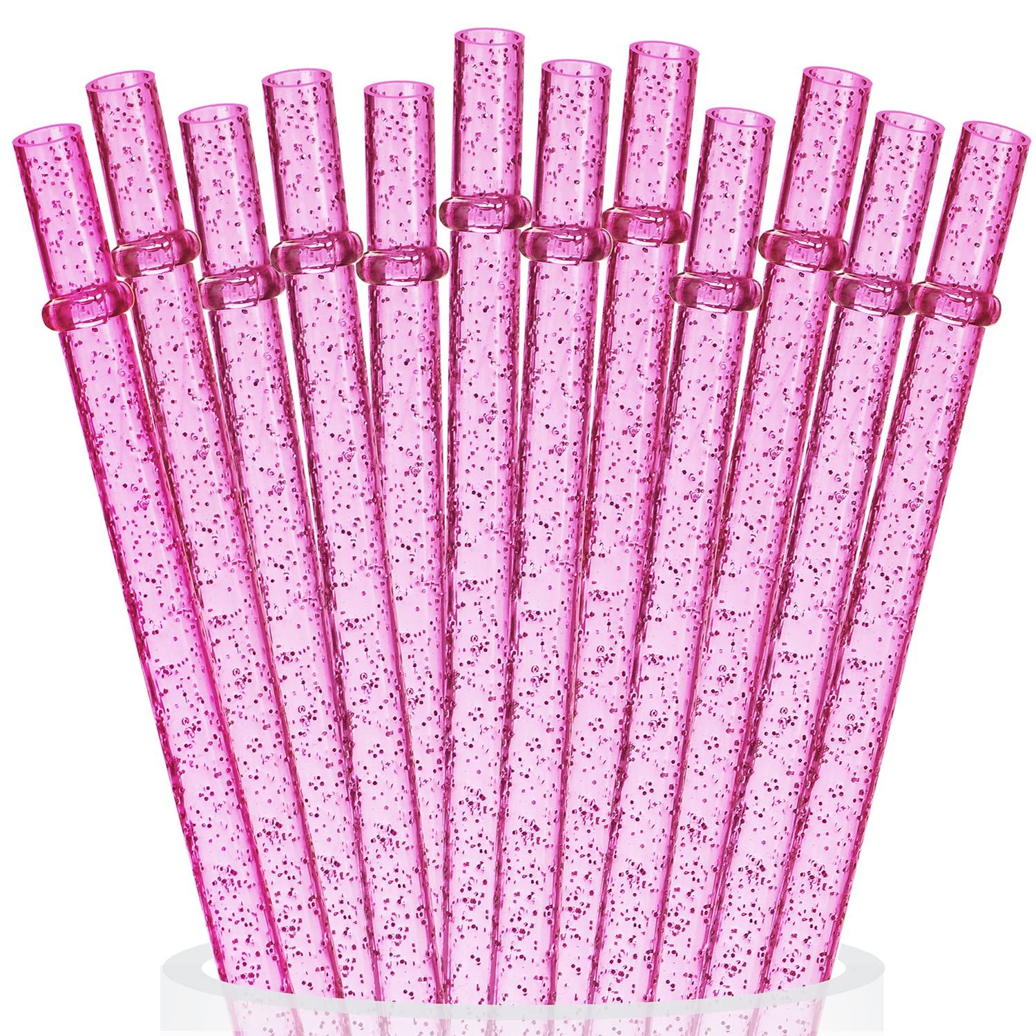 11 Inch Long Flexible Pink Reusable Straws with White Straw Caps