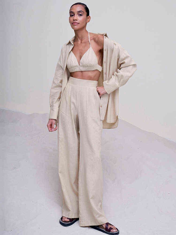 beige pants set