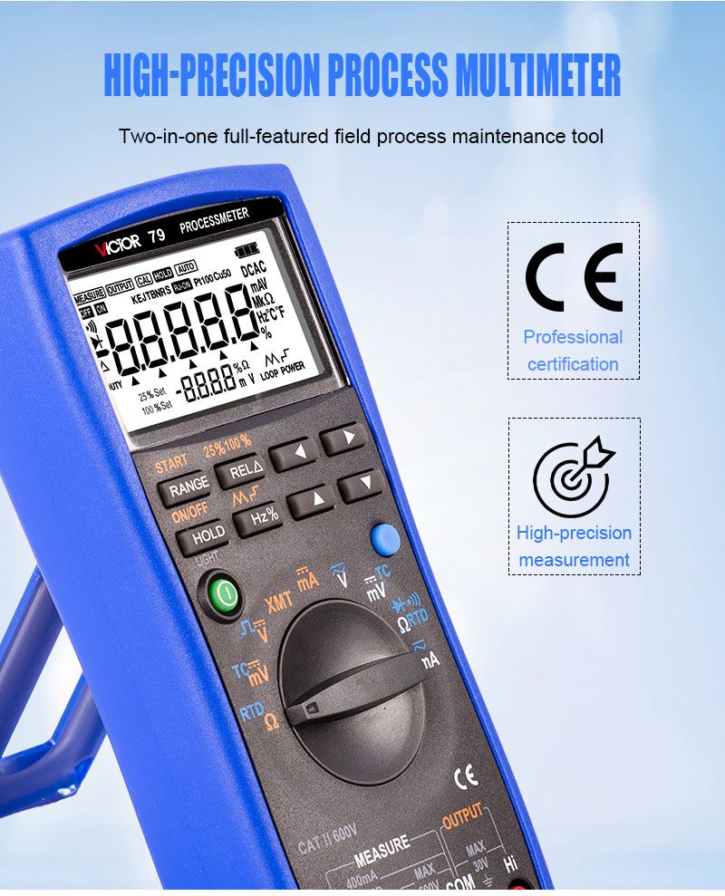 Digital Multimeter Process Calibrator Signal Source VICTOR 79 CAT IV 600V With 40MΩ Resistance