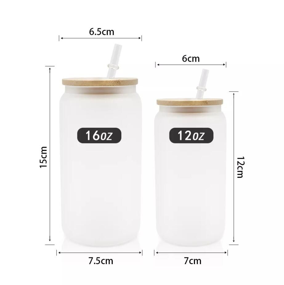 Drinking Glasses with Bamboo Lids and Glass Straw-16oz Can Shaped Glass  Cups,Beer Glasses,Iced Coffee Glasses,Ideal for Cocktail,Whiske,Soda,Bubble