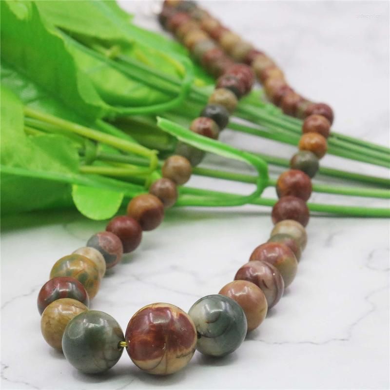 Cadenas de 6-14 mm con cuentas redondas de piedra Picasso multicolor, joyería de moda, regalos para niñas y mujeres, 18 pulgadas naturales_voghion.com