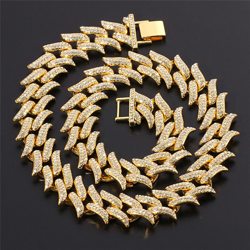 Correntes Hip Hop Homens Espinhos Cubano Corrente Colar Completo Strass Rock Charm Ouro Prata Cor Para Homens Mulheres Gargantilha_voghion.com