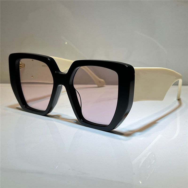 black frame pink lens beige legs