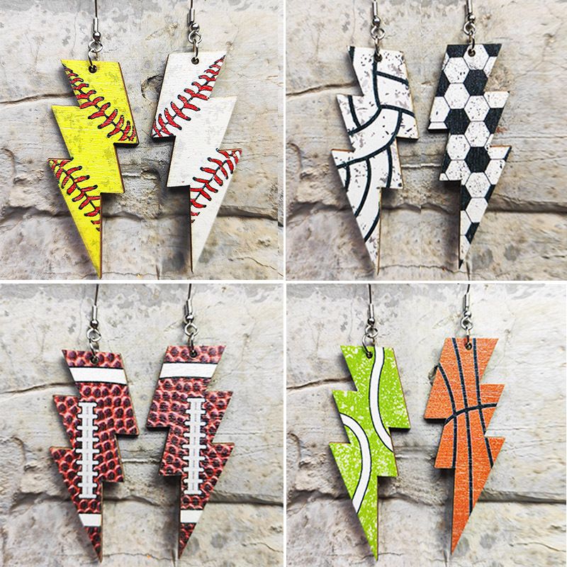 Creative Wooden Lightning Sports Earrings Football Baseball Firefly Charm  Pendant Studs For Sports Fans Perfect Gift From Dave_store, $1.43