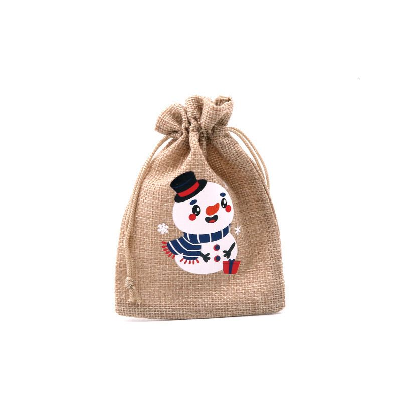 Blue Scarf Snowman-Xmas Linnen Gift Bag