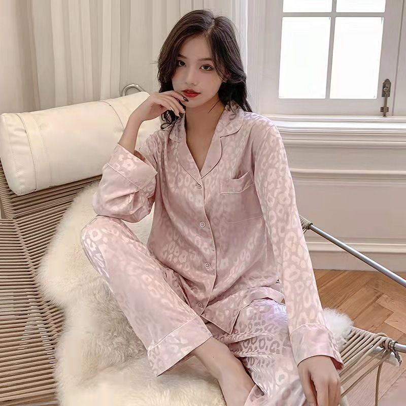 Ropa De Casa Pijamas De Seda Para Mujer Manga Larga Dos Piezas