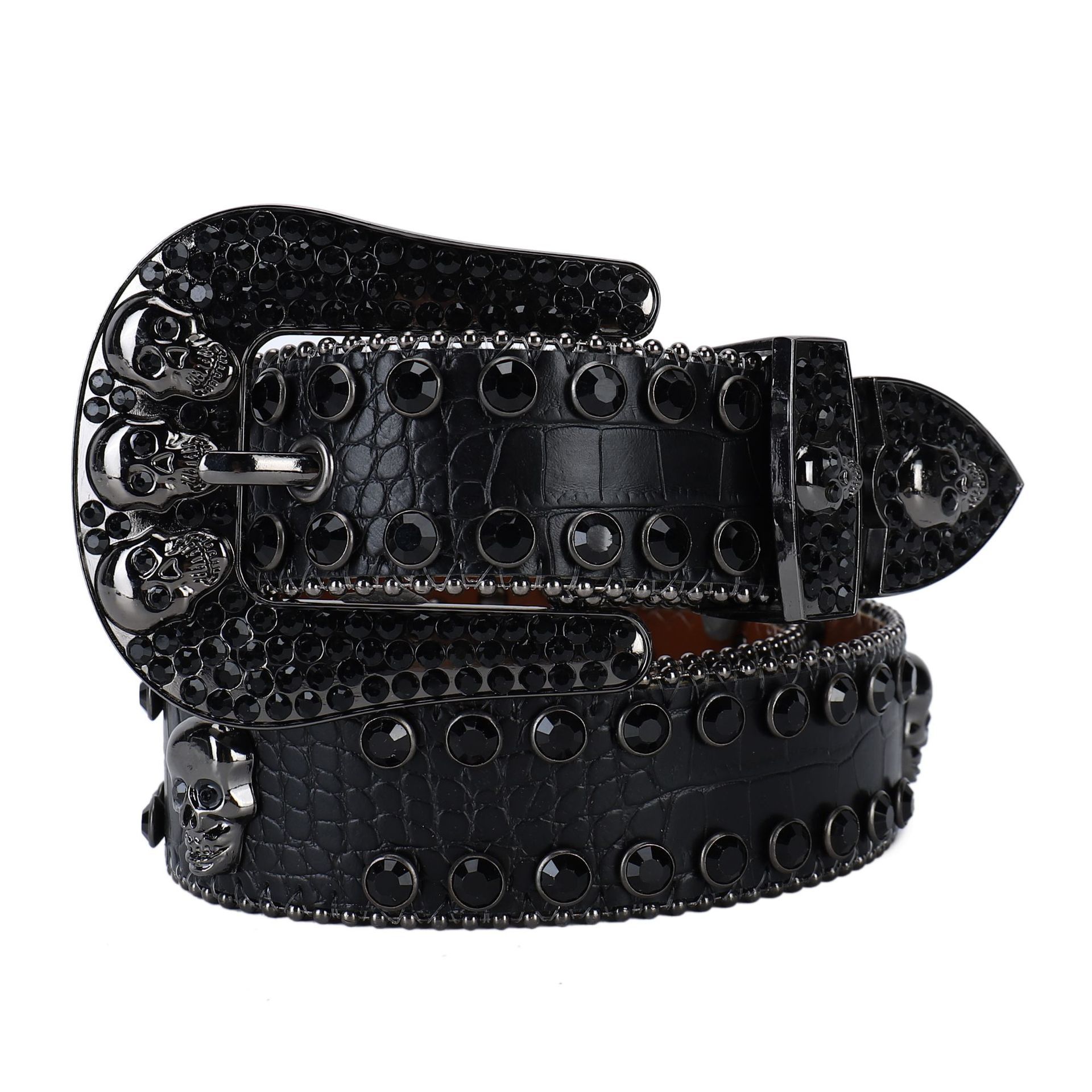 1pc Men's Faux Crocodile Skin Black Pu Leather Business Belt