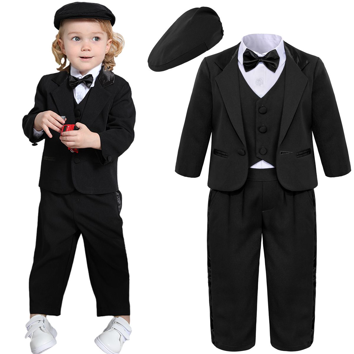 black suit with hat