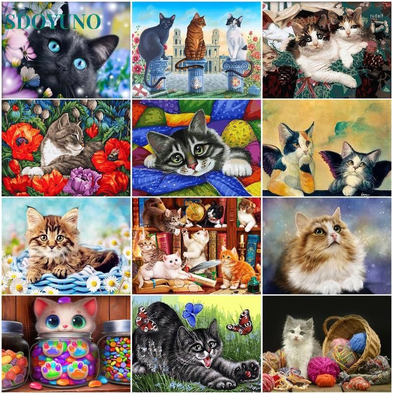 Paintings SDOYUNO Cat DIY Painting By Number Adult Kits Oil Acrylic Paint Art Animal Drawing Home Decor Pictures Numbers Wall Gift Paintings SDOYUNO Cat DIY Painting By Number Adult Kits Oil Acrylic Paint Art Animal Drawing Home Decor Pictures Numbers Wall Gift