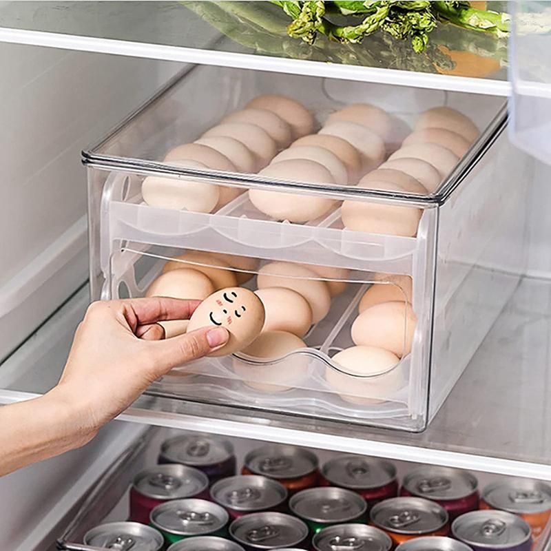 2023 New Egg Holder For Refrigerator, Automatically Rolling Egg Storage  Container, 2 Tier Plastic Egg Holder Space Saving Egg Tray For Refrigerator  or